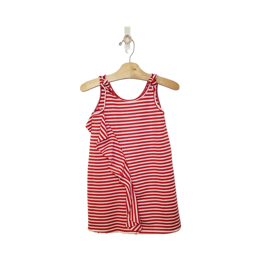 Zara Girls Size 5 Red & White Striped Ruffle Sleeveless Dress